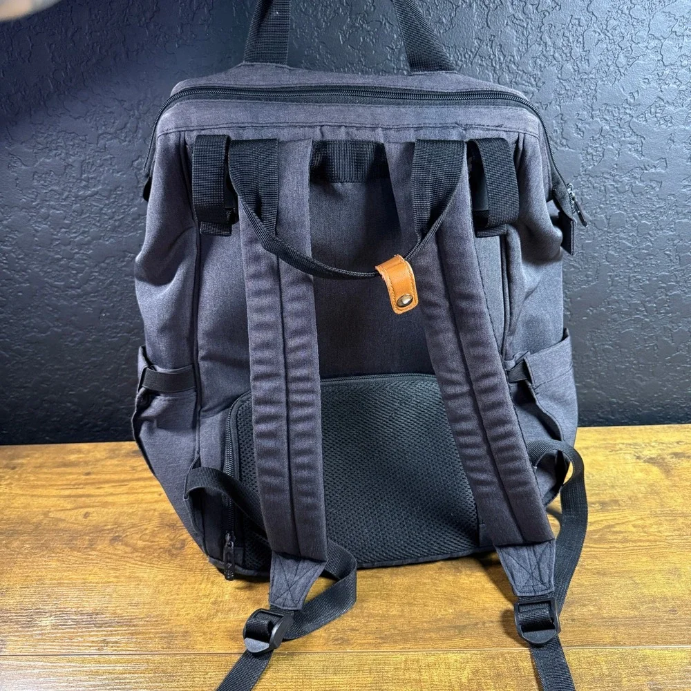 Hap Tim Multi-Function Gray Polyester Diaper Bag Backpack Large Unisex